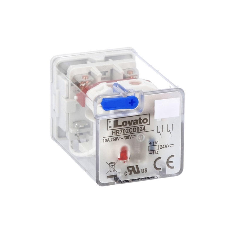 Lovato Electric 8-PIN Industrial relay with LED state indicator and mechanical actuator – HR702CD110 (MOQ 10 pcs)