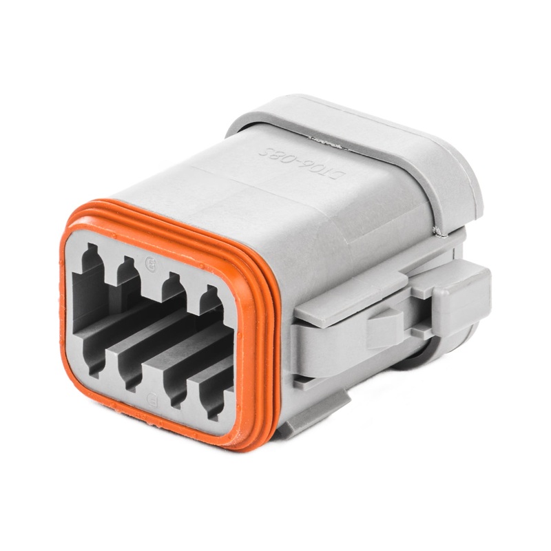 DT06-08SA-CE05 – DT Series – 8 Socket Plug – A Key, Enhanced Seal Retention, Reduced Dia. Seals, End Cap, Gray