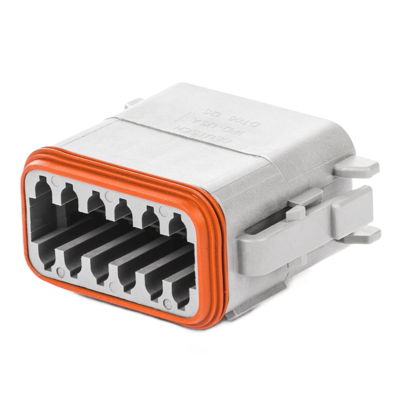 DT06-12SA-B016 – DT Series – 12 Socket Plug – A Key, Enhanced Seal Retention, Gray