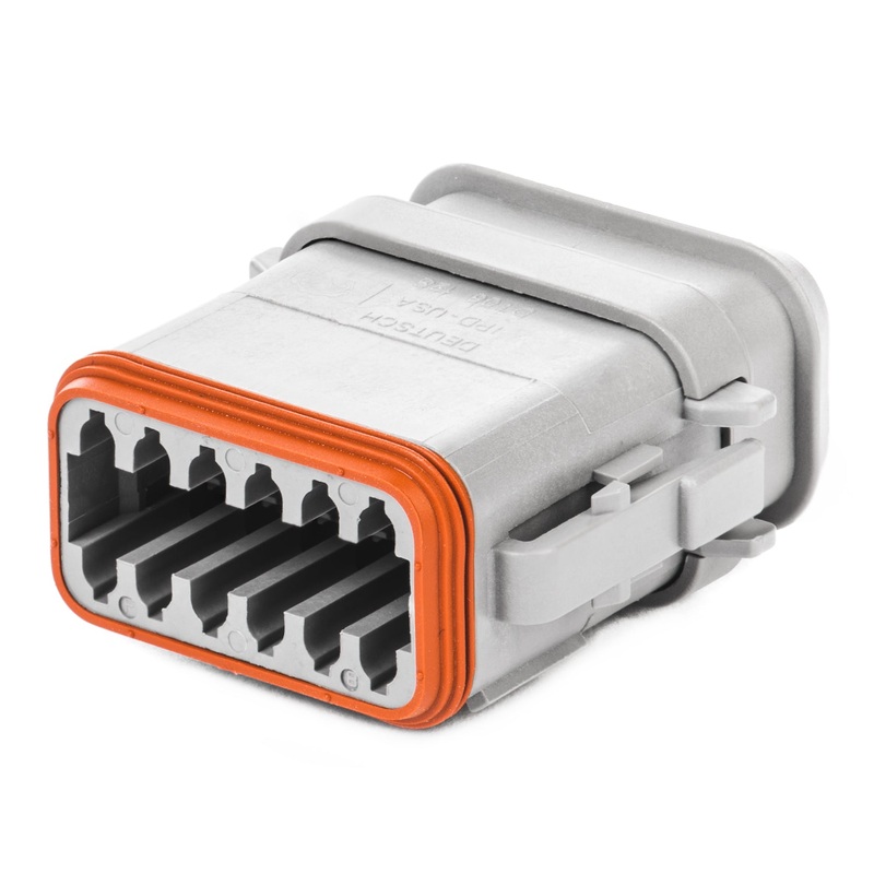 DT06-12SA-CE13 – DT Series – 12 Socket Plug – A Key, Enhanced Seal Retention, Reduced Dia. Seals, Shrink Boot Adapter, Gray