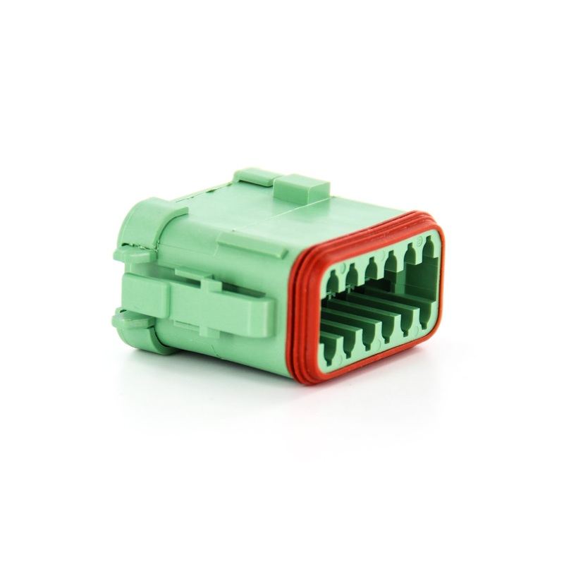 DT06-12SC-EP06 – DT Series – 12 Socket Plug – Enhanced Seal Retention, End Cap, Green