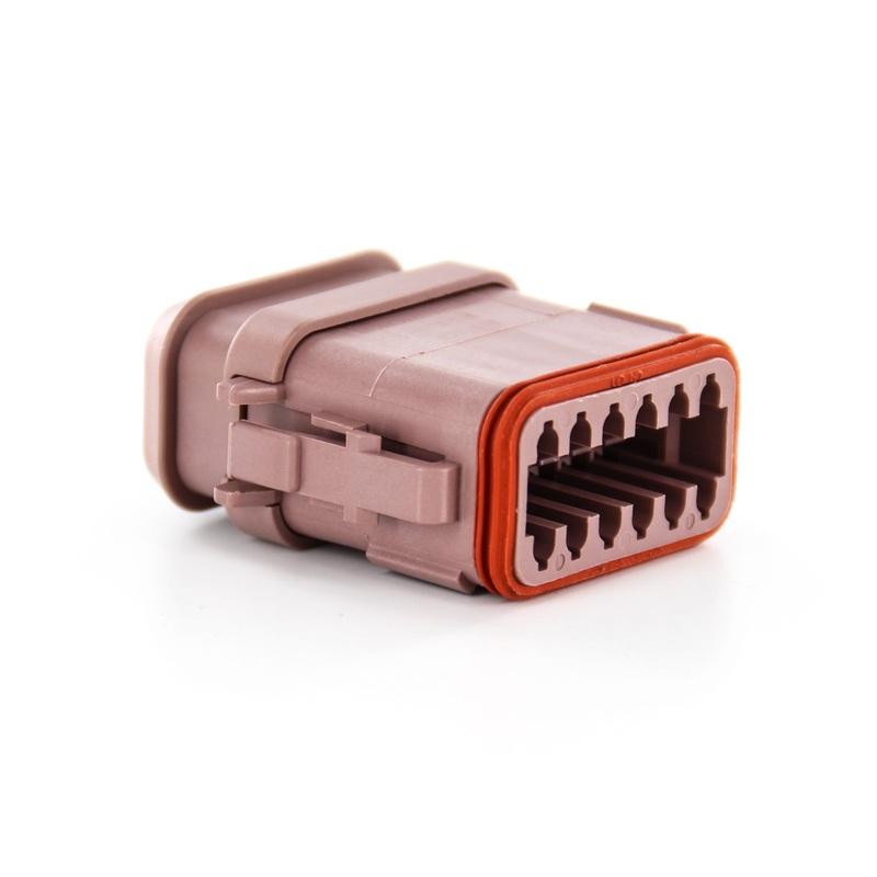 DT06-12SD-CE04 – DT Series – 12 Socket Plug – D Key, Reduced Dia. Seals, Shrink Boot Adapter, Brown