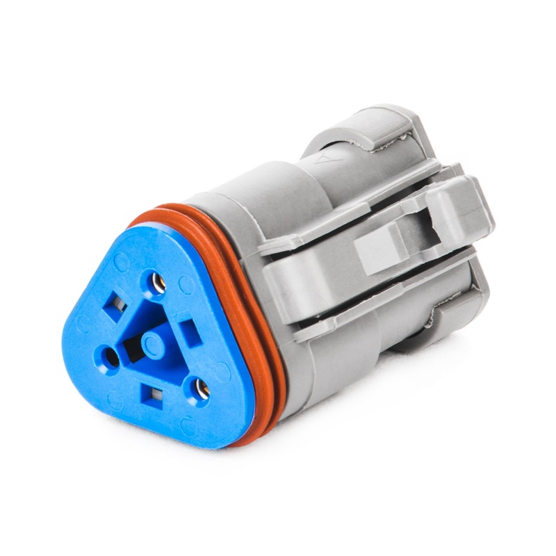 DT06-3S-P006 – DT Series – 3 Socket Plug – J1939 Key, Terminating Resistor Gold Sockets End Cap, Gray