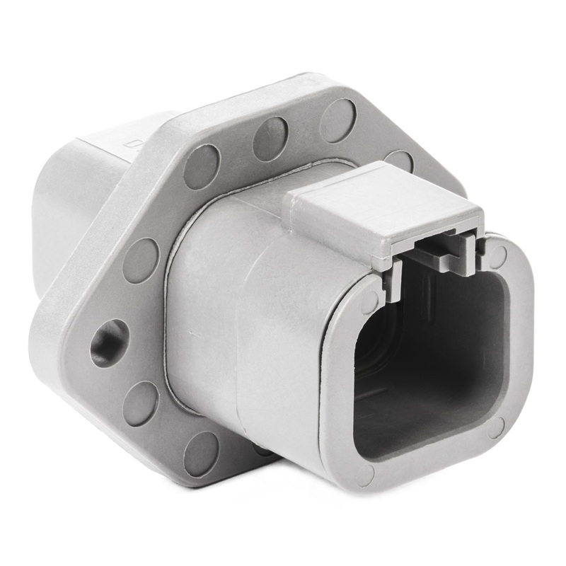 DTP04-4P-L012 – DTP Series – 4 Pin Receptacle – Welded Flange, Gray