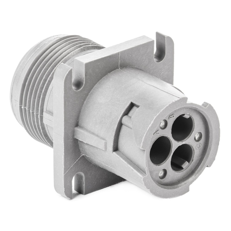 HD10-3-96P – HD10 Series – 3 Pin Receptacle – Threaded Rear, Flange, Gray