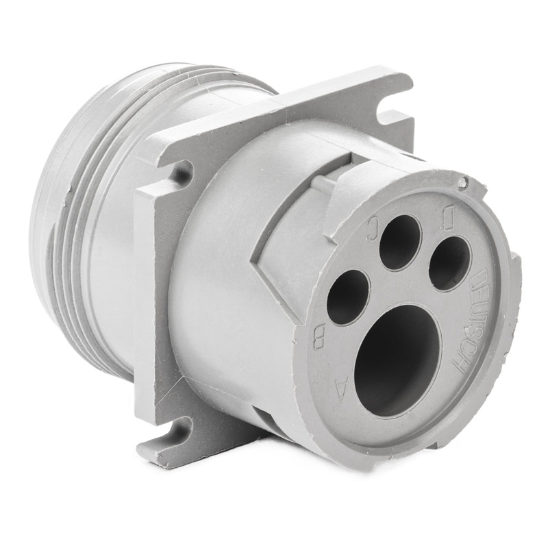HD10-4-4P – HD10 Series – 4 Pin Receptacle – Threaded Rear, Flange, Gray