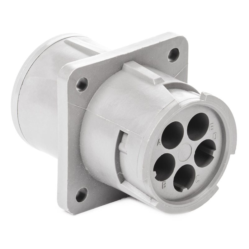 HD10-5-16P – HD10 Series – 5 Pin Receptacle – Non-Threaded Rear, Flange, Gray