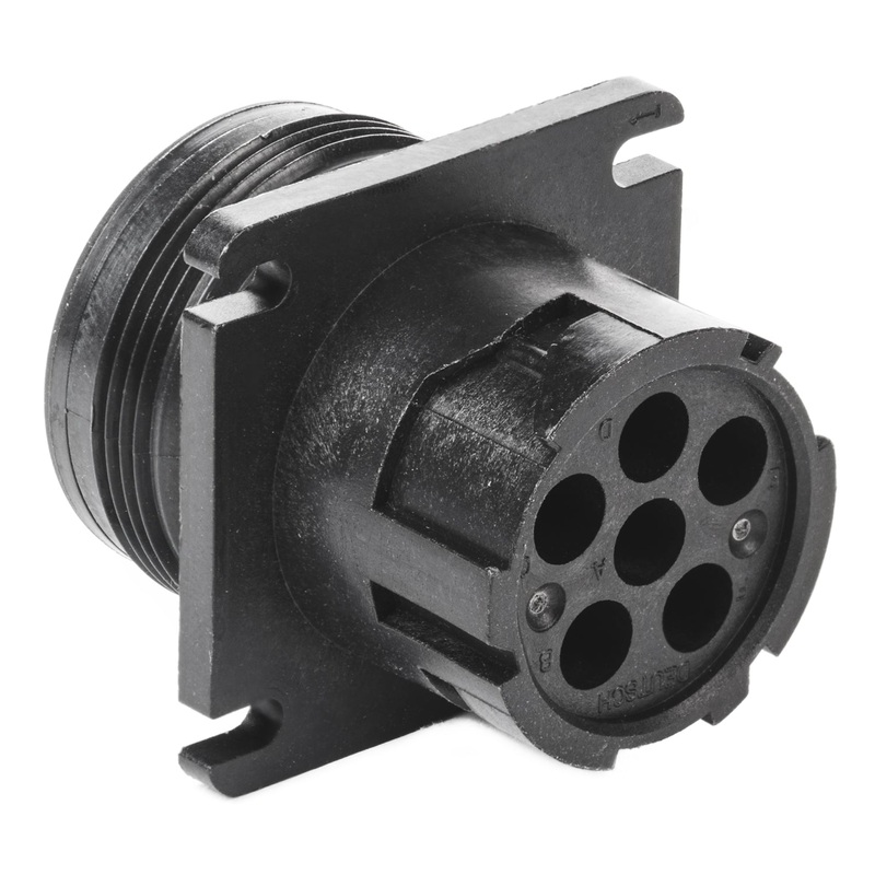 HD10-6-12P-E004 – HD10 Series – 6 Pin Receptacle – Threaded Rear, Flange, Black