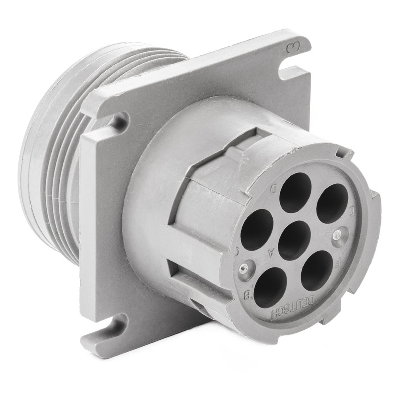 HD10-6-12P – HD10 Series – 6 Pin Receptacle – Threaded Rear, Flange, Gray