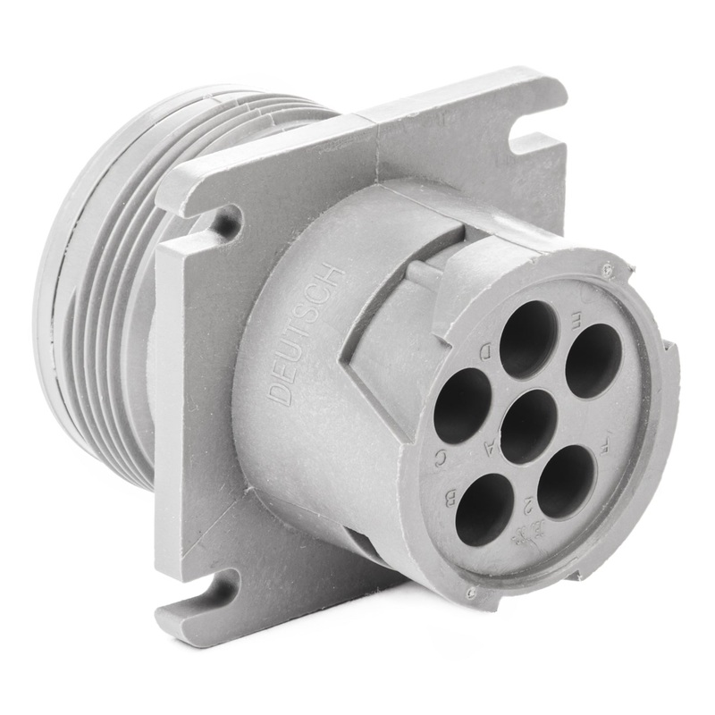 HD10-6-96P – HD10 Series  – 6 Pin Receptacle – Threaded Rear, Flange, Gray