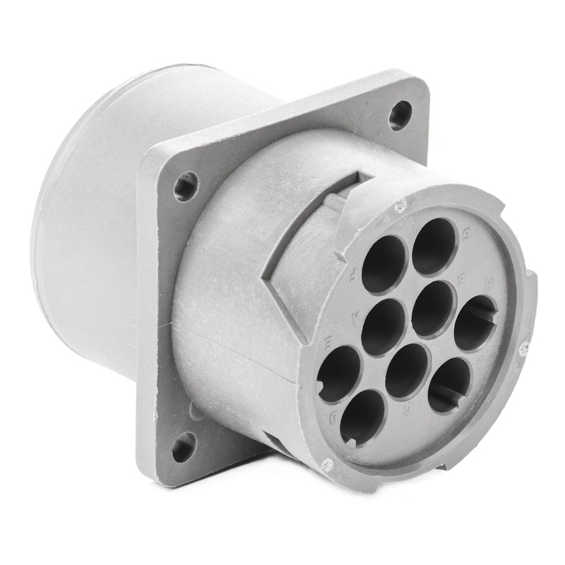 HD10-9-16P – HD10 Series – 9 Pin Receptacle – Non-Threaded Rear, Key Removed from Front of Flange, Gray