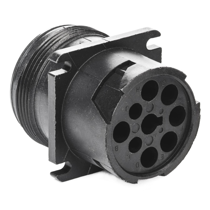 HD10-9-1939P – HD10 Series – 9 Pin Receptacle – Threaded Rear, J1939, Flange, Black
