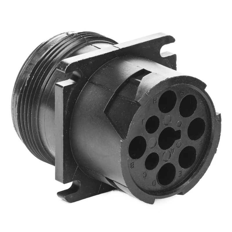 HD10-9-1939PE – HD10 Series – 9 Pin Receptacle  – Threaded Rear, J1939, Flange, Black