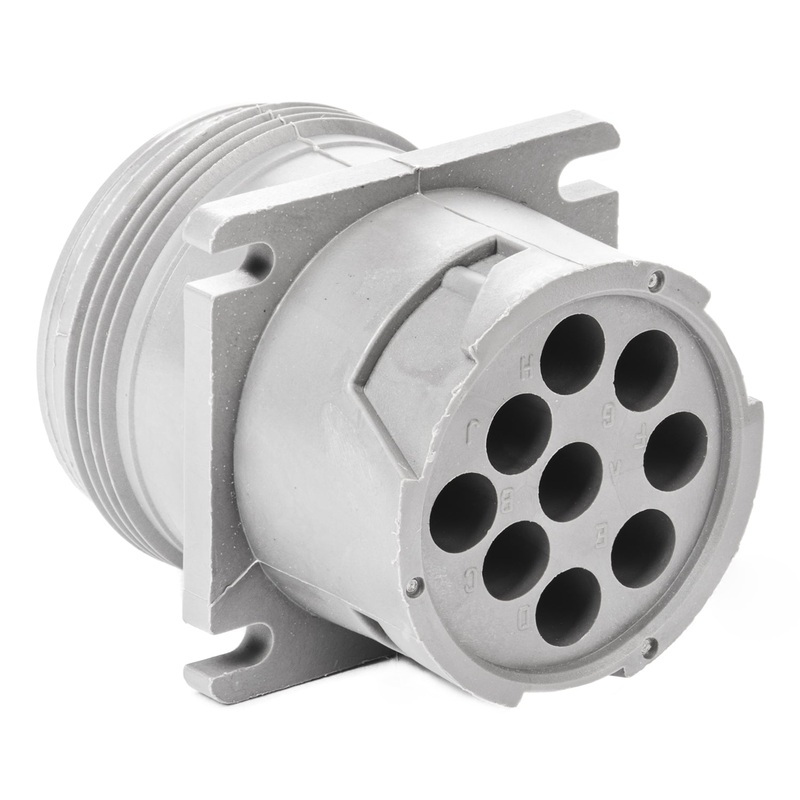 HD10-9-96P – HD10 Series – 9 Pin Receptacle – Threaded Rear, Flange, Gray
