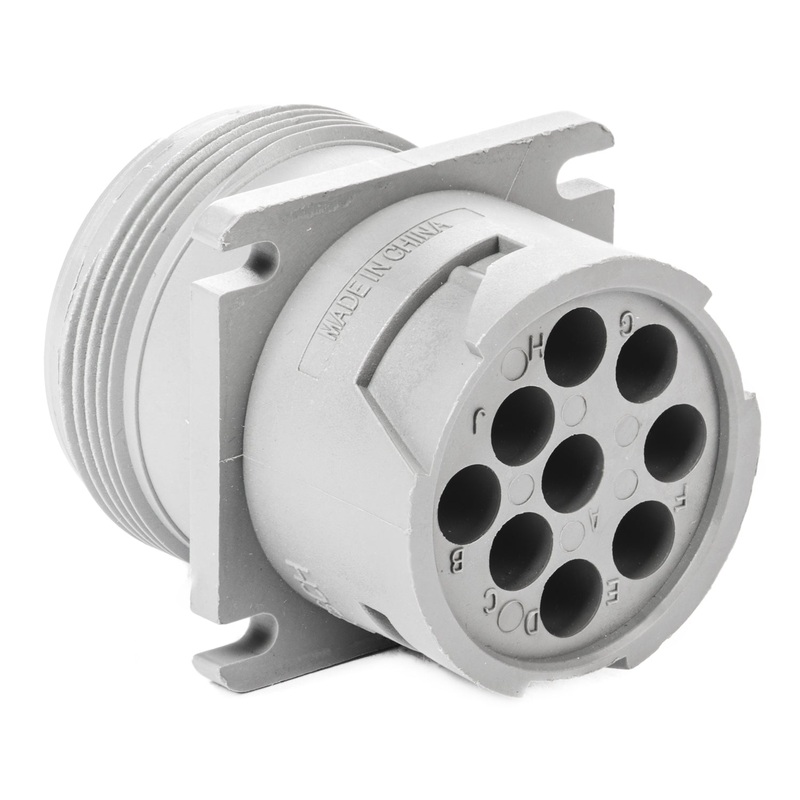 HD10-9-96PE – HD10 Series – 9 Pin Receptacle – Threaded Rear, Flange, Gray