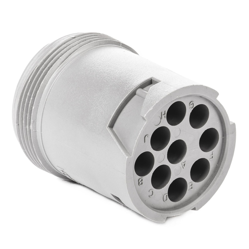 HD14-9-96P-C016 – HD10 Series – 9 Pin Receptacle – Cavities H, J Blocked, Threaded Rear, Gray
