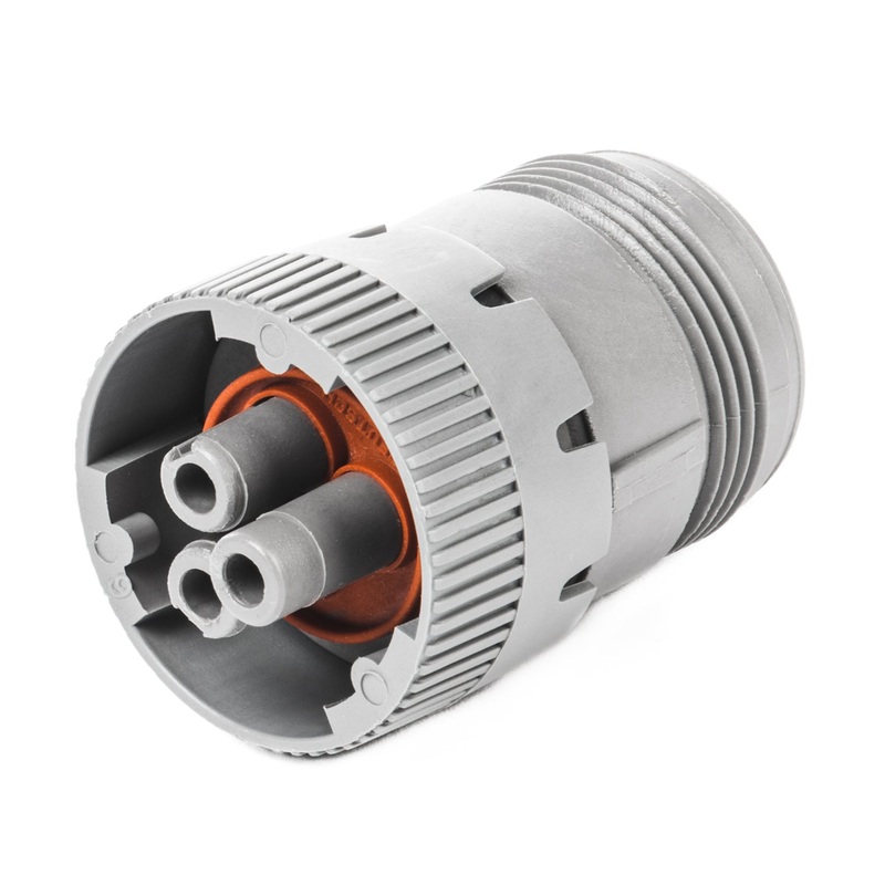 HD16-3-96S – HD10 Series – 3 Socket Plug – Threaded Rear, Gray