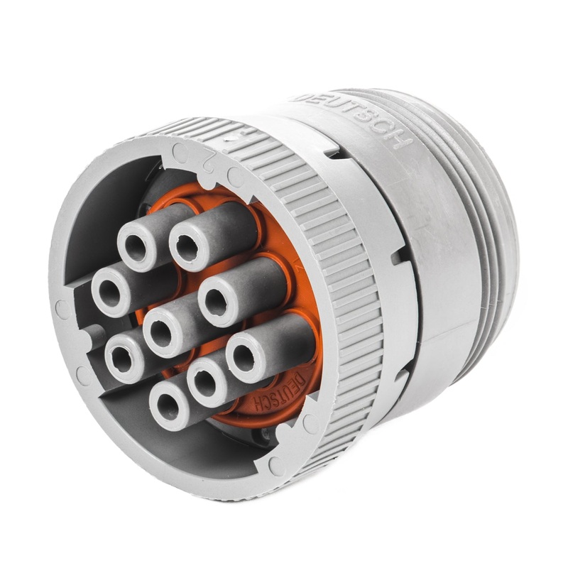 HD16-9-96S-C016 – HD10 Series – 9 Socket Plug – Cavities H, J Blocked, Threaded Rear, Gray