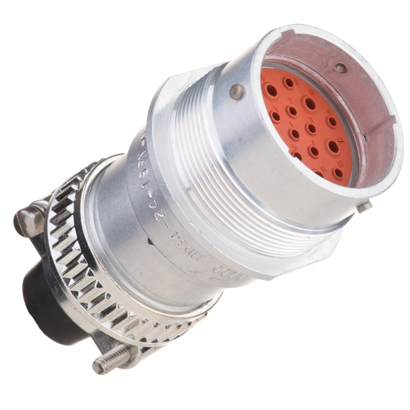 HD34-24-19PN-059 – HD30 Series – 19 Pin Receptacle – 24 Shell, N Seal, Cable Clamp, Flange