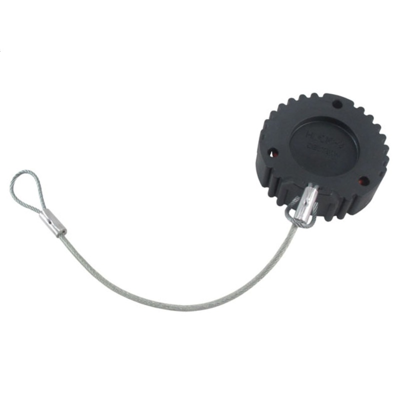 HDC16-9-E004-L47N – HD10 Series – Dust Cap for 9 Cavity Receptacle – Steel Lanyard, Black