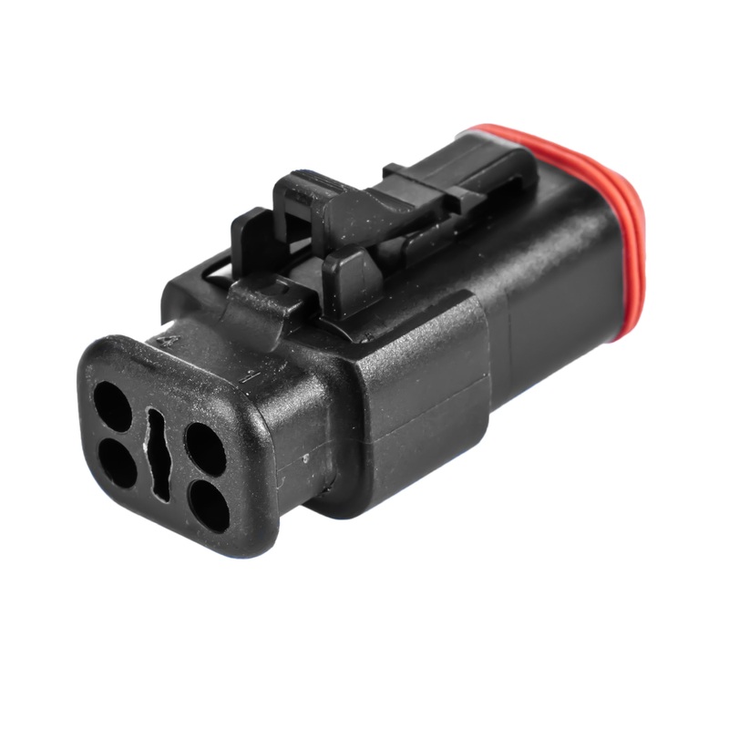 AT06-4S-SR01BLK – AT/SR01 Series-  4 Socket Plug – Strain Relief W/Endcap, Standard Seal, Black