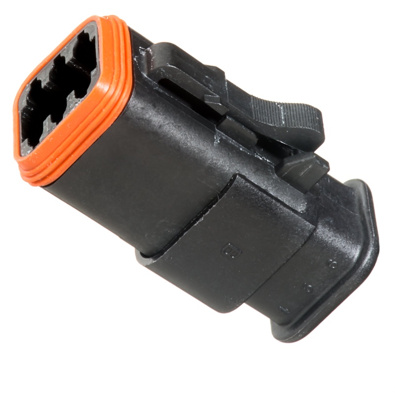 AT06-6S-SR01BLK – AT/SR01 Series – 6 Socket Plug – Strain Relief W/Endcap, Standard Seal, Black