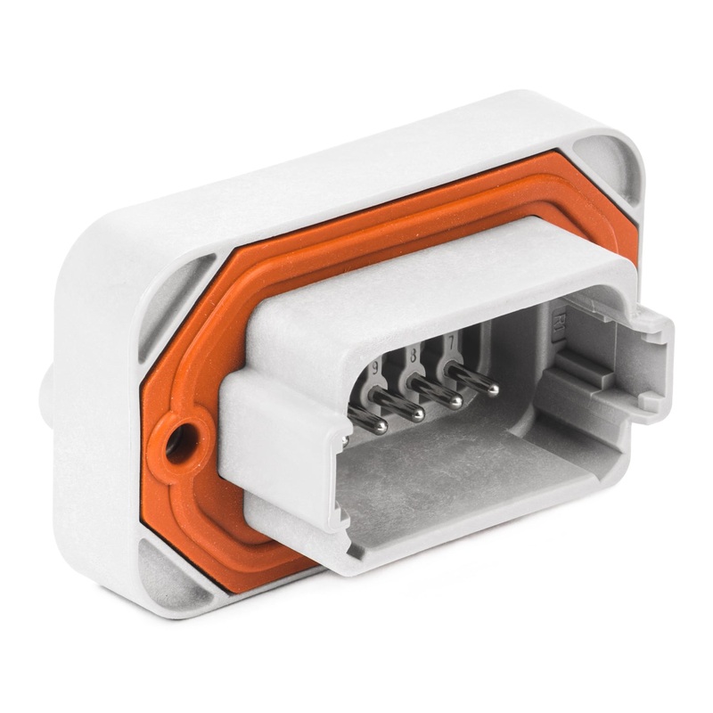 DT15-12PA – DT15 Series – 12 Pin Receptacle – A Key, Straight Molded Pins, PCB Mount, Gray