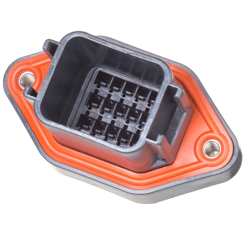 DTV02-18PB-C032 – DTV Series – 18 Pin Receptacle –  Sealed Flange, Gasket, End Cap, B Key, Cavities 7 thru 12 blocked, Black