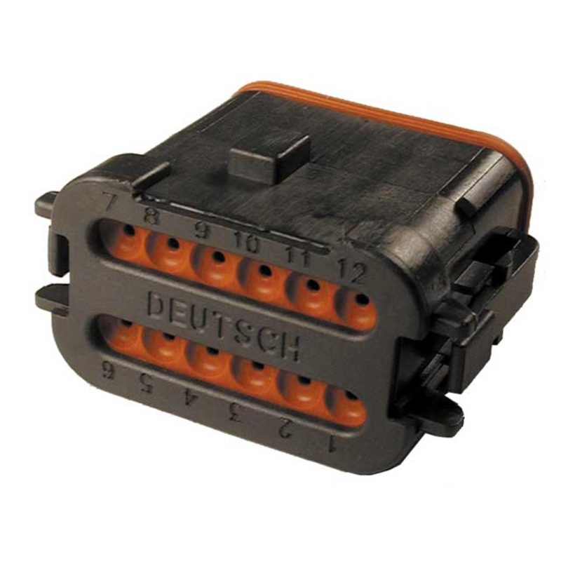 DT06-12SB-EP06- DT Series- 12 Socket Plug- B Key Enhanced Seal Retention, End Cap, Black