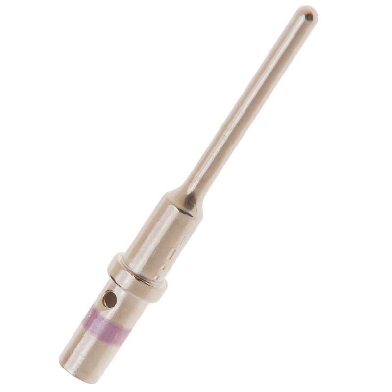 0460-010-20141 – Solid Pin – Size 20 – 16-18 AWG, 7.5 Amps, Purple Stripe, Nickel Plated