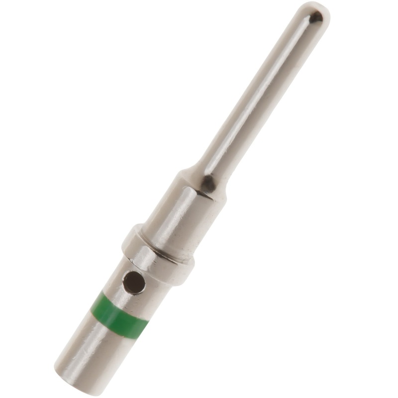 0460-215-16141 – Solid Pin – Size 16 –  14 AWG, 13 Amps, Green Stripe, Nickel Plated