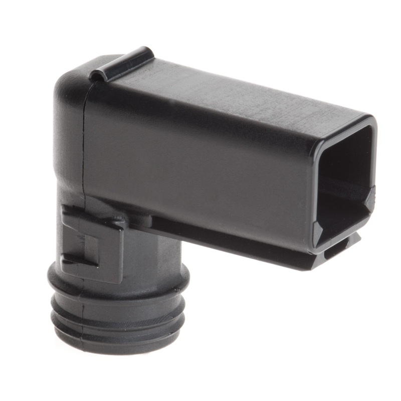 1011-230-0205 – DT Series – Backshell 2 Cavity Receptacle – Right Angle, Black