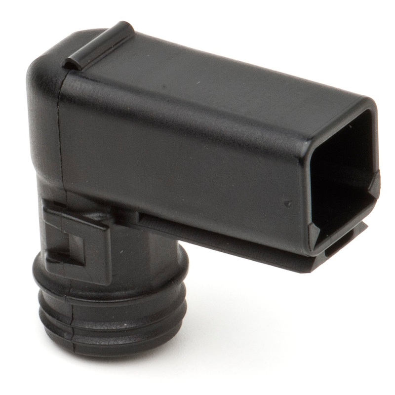 1011-258-0205 – DT Series – Backshell for 2 Cavity Receptacle – Right Angle w/ Internal Strain Relief, Black