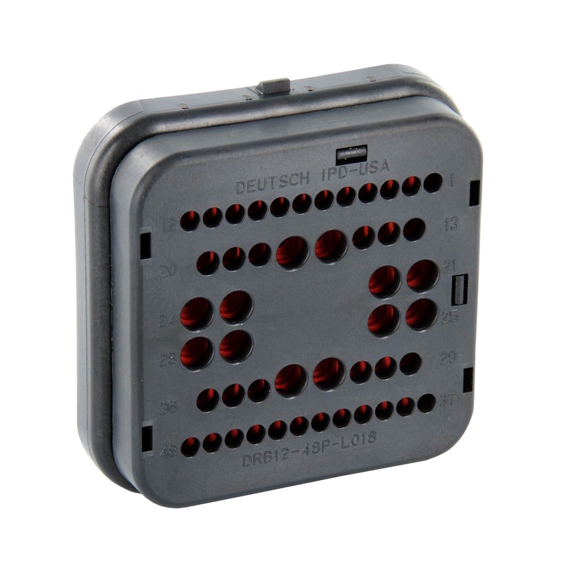 DRB12-48PAE-L018 – DRB Series – 48 Pin Receptacle – Wire Router, Flange, E Seal, A Key, Black