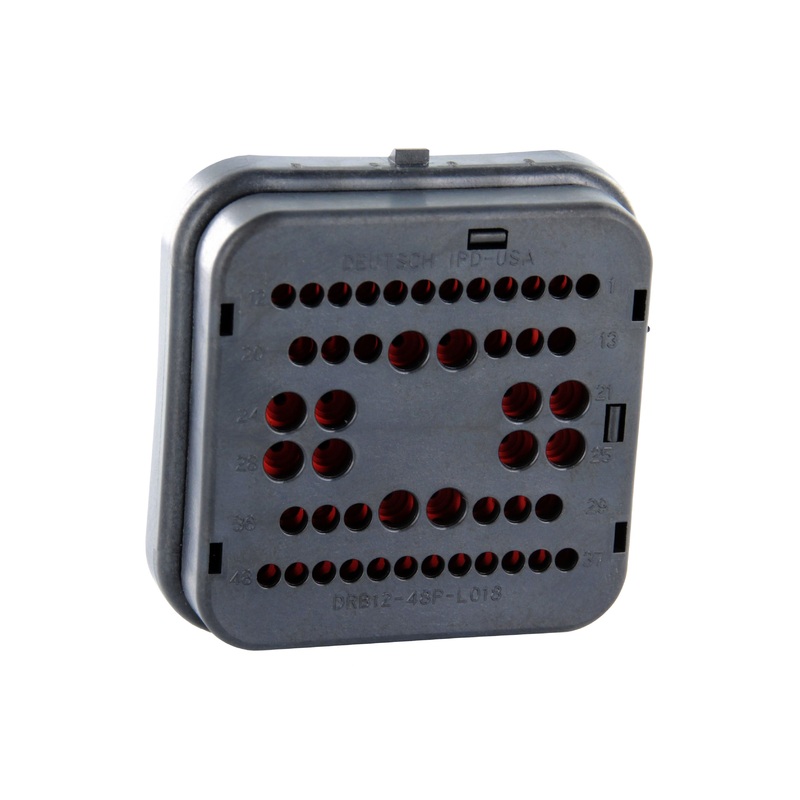 DRB12-48PBE-L018 – DRB Series – 48 Pin Receptacle – Wire Router, Flange, E Seal, B Key, Black