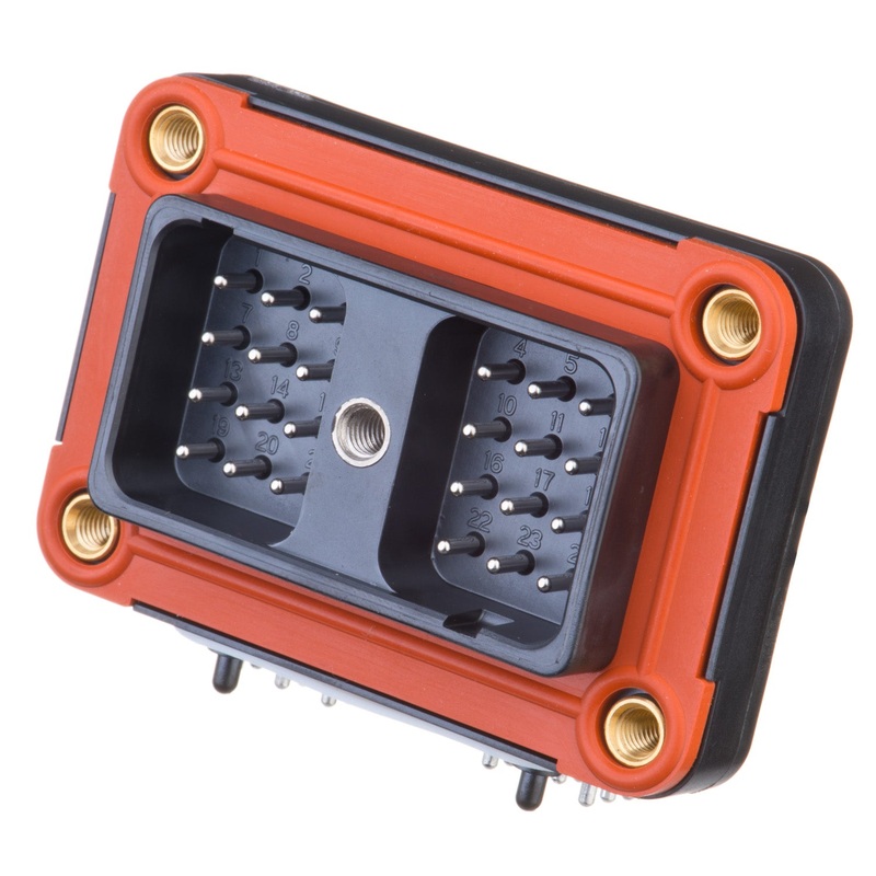 DRC13-24PA – DRC Series – 24 Pin Receptacle – A Key, 90 Molded Pins, PCB, Black