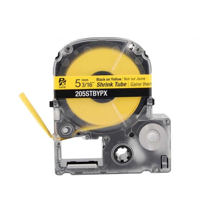 205STBYPX – Epson Shrink Tube Tape – 5MM – 3/16-96 – 8-12 AWG – Black on Yellow