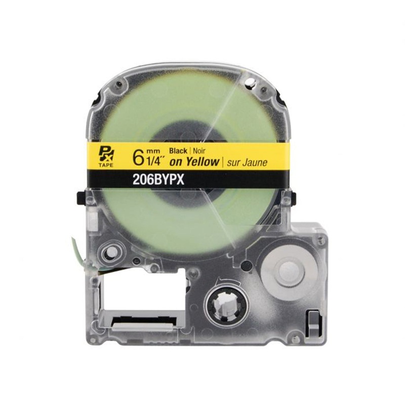 206BYPX – Epson Industrial PET Tape – 6MM – 1/4 X 30′ – Black on Yellow