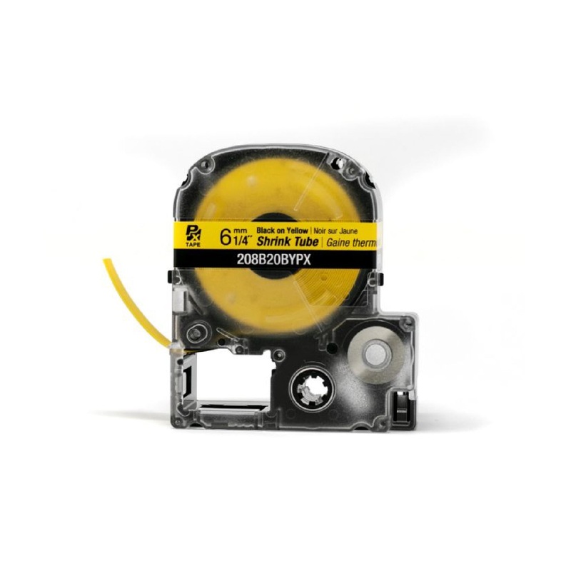 208B20BYPX – Epson Shrink Tube Tape – 6MM – 1/4 – 6-18 AWG – Black on Yellow