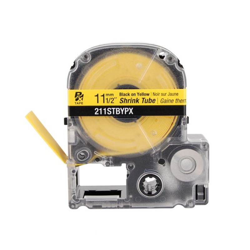 211STBYPX – Epson Shrink Tube Tape – 11MM – 1/2 – 96 – 2-8 AWG – Black on Yellow
