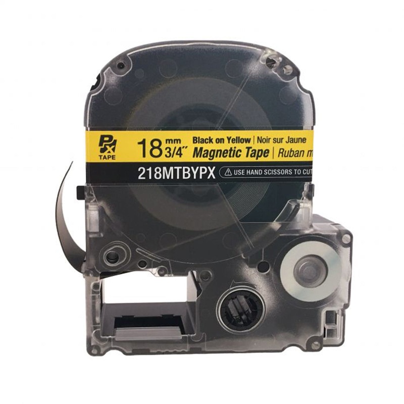 218MTBYPX-4.9 – Epson Magnetic Tape – 18MM – 3/4 X 4.92′ – Black on Yellow