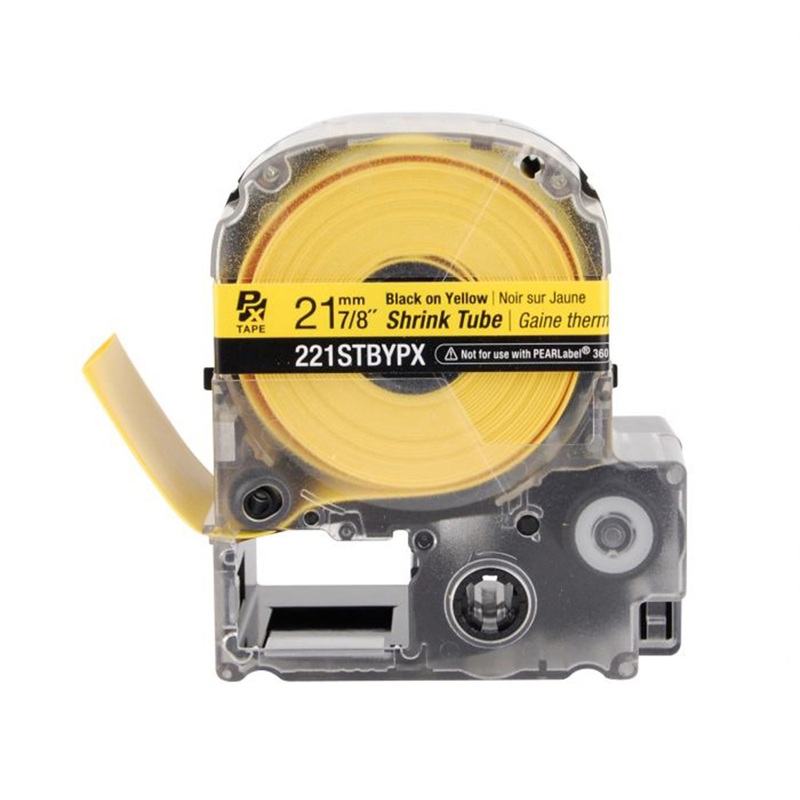 221STBYPX – Epson Shrink Tube Tape – 21MM – 7/8 – 96 – 0000-1 AWG – Black on Yellow