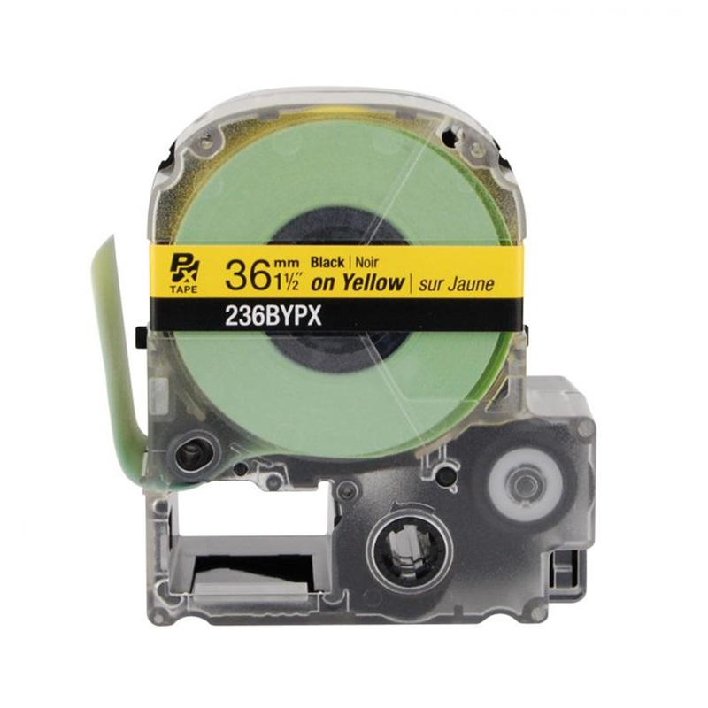 236BYPX – Epson Industrial PET Tape – 36MM – 1 1/2 X 30′ – Black on Yellow