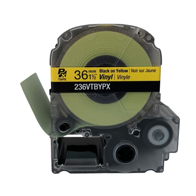 236VTBYPX – Epson Vinyl Tape – 36MM – 1 1/2 X 22.9′ – Black on Yellow