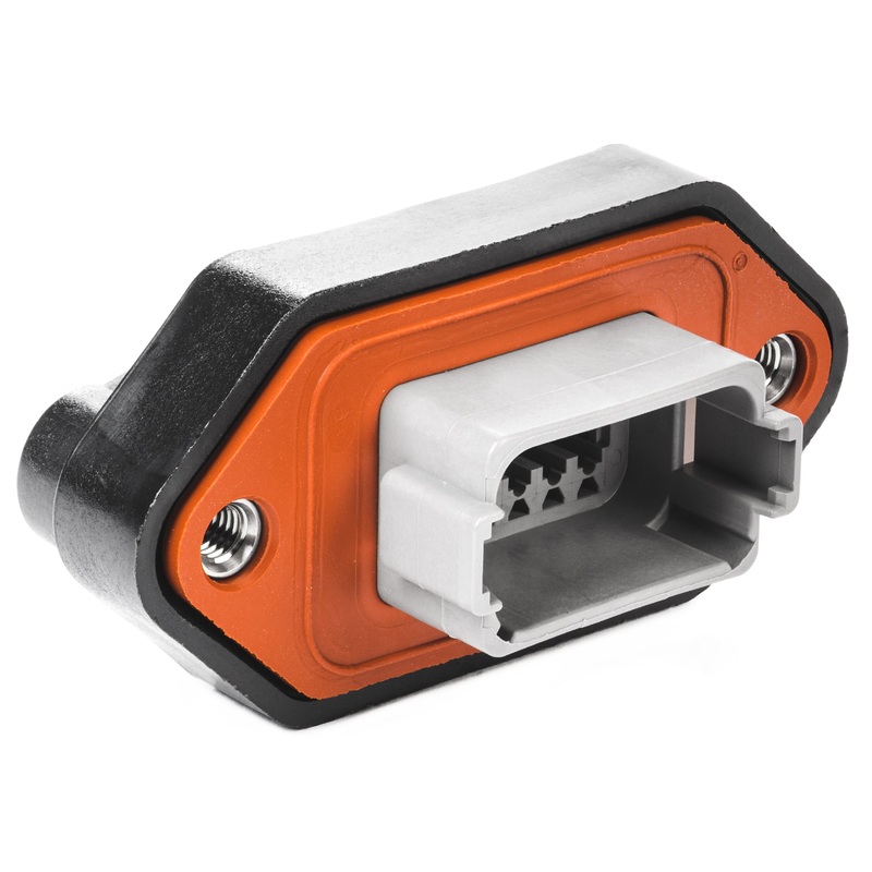 DT04-12PA-LE01 – DT Series – 12 Pin Receptacle – A Key, Sealed Flange, End Cap, Gray