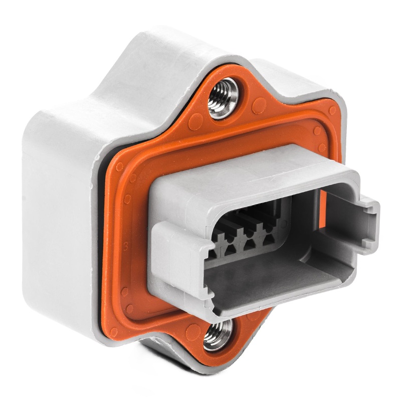 DT04-12PA-LE05 – DT Series – 12 Pin Receptacle – A Key, Sealed Flange Gasket, End Cap, Gray