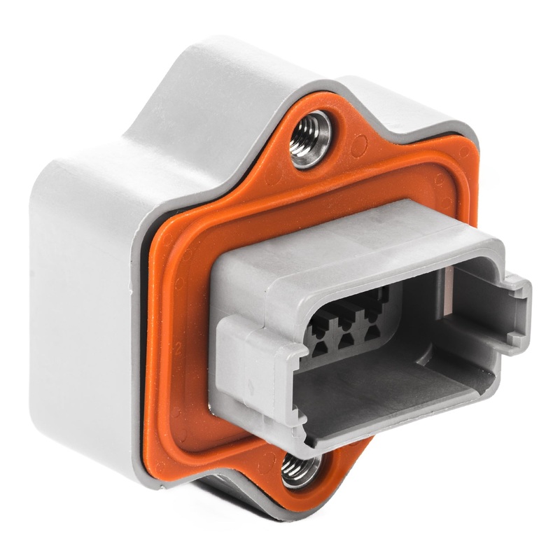 DT04-12PA-LE06 – DT Series – 12 Pin Receptacle – A Key, Reduced Dia. Seals, Sealed Flange, End Cap, Gray