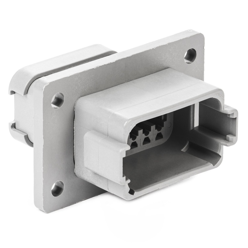 DT04-12PA-LE07 – DT Series – 12 Pin Receptacle – A Key, Welded Flange, End Cap, Gray