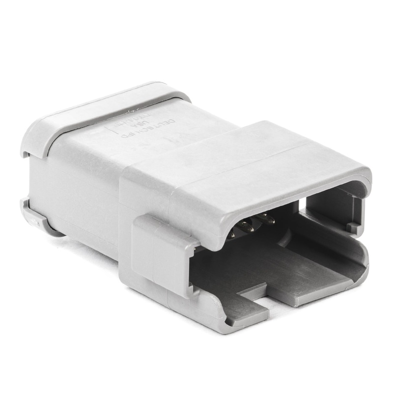 DT04-12PA-P031 – DT Series – 12 Pin Receptacle – A Key, (4) 3 Pin Busses, Gold Pins, Gray
