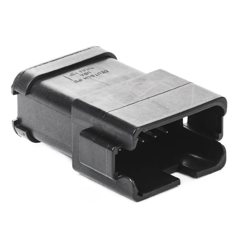 DT04-12PB-P030 – DT Series – 12 Pin Receptacle – B Key, (4) 3 Pin Bus, Nickel Pins, Black